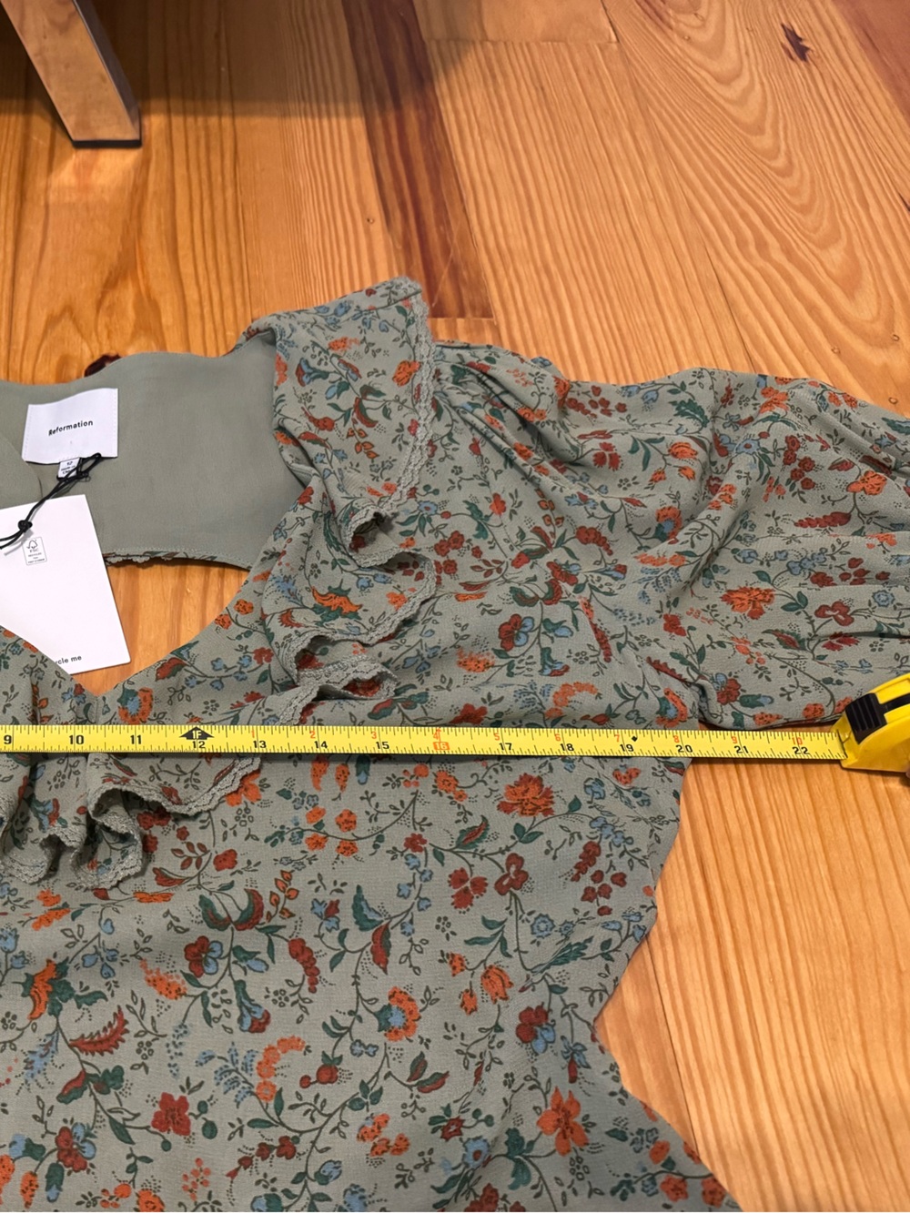 Reformation Evra Ponderosa Dress Green Floral Ruffle Lace Trim SZ US 12 NWT - Picture 12 of 16